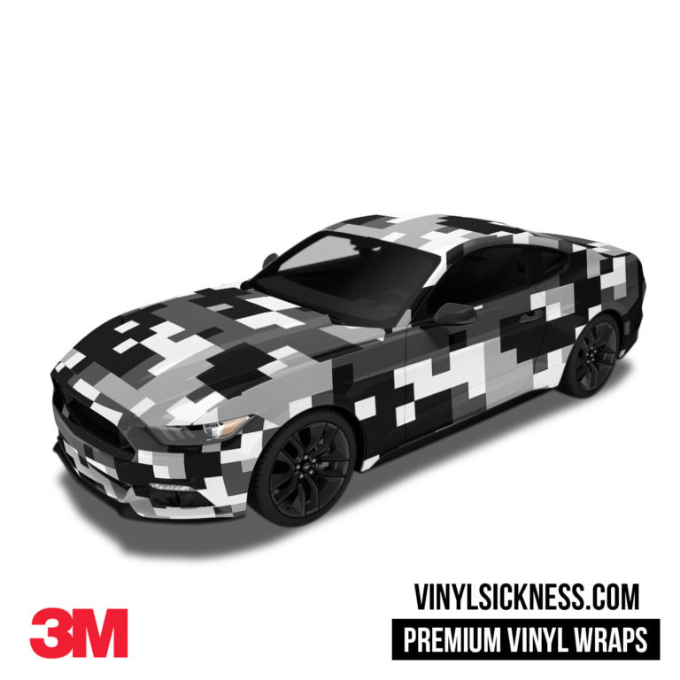 SNOW BLACK DIGITAL CAMO WRAP • CAR / TRUCK VINYL WRAPS • VS